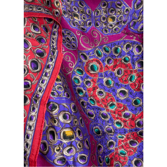 Oscar de la Renta Accessories - Vintage 80s Oscar de la Renta Jewel Print Baroque Ornate Gemstone Silk Scarf